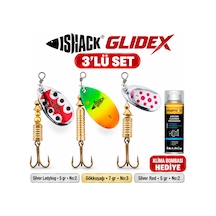 Fishack Glidex 3'lü Döner Kaşık Seti + Klima Bombası - Silver Ladybug 5 Gr No:2 + Gökkuşağı 7 Gr No:3 + Silver Red 5 Gr No:2
