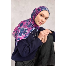 Silk Home Pamuk Polyester Soft Eşarp Mavi Fuşya Büyük Papatya Desenli Tok Duruşlu 90x90 Çok Renkli
