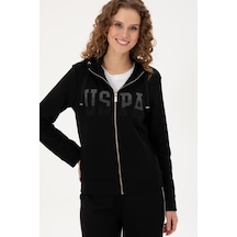 U.S. Polo Assn. Us Polo Assn Kadın Gold Fermuaralı Uzun Kapüşonlu Sweatshirt SIYAH