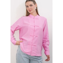 Bigdart Kadın Tasarım Bağcıklı Gömlek 20405 - Pembe