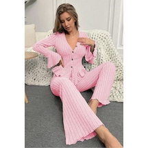 Bella Notte V Yaka Pembe İspanyol Kol Pamuklu Pijama Takımı
