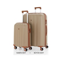 Mçs Bavul Büyük Ve Kabin 2li Set Kırılmaz Silikon Valiz V305 Şamp/kahve Şampanya