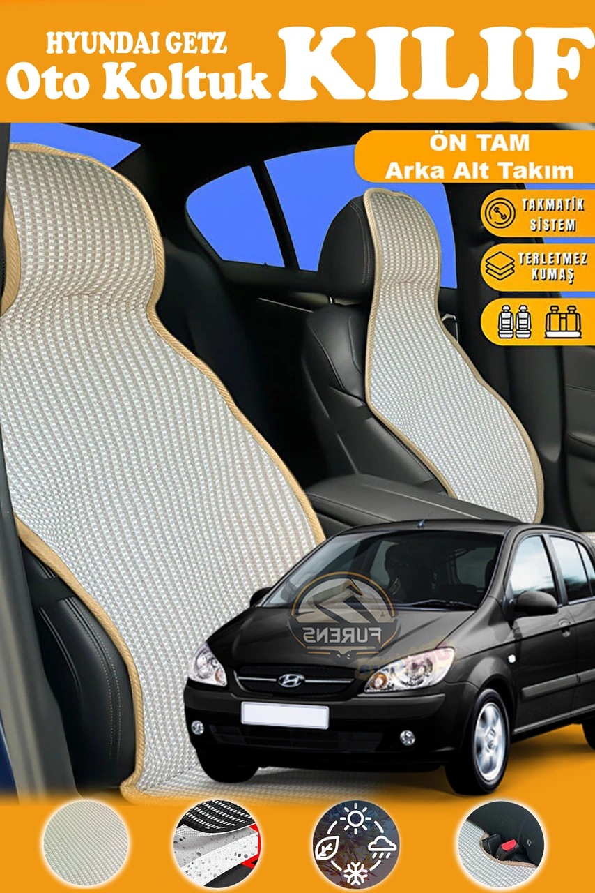 Hyundai Getz Uyumlu Bej Prestij Serisi Dokuma Kumaş Oto Koltuk Kılıfı Ön Tam Arka Alt
