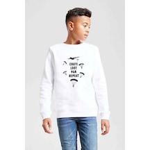 Tshirthane Pubg Paraşut Baskılı Unisex Çocuk Beyaz Sweatshirt Beyaz