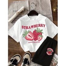 Uyguntarz Unisex Strawberry Baskılı Tasarım Tshirt Beyaz
