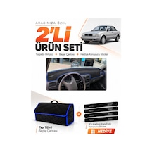 E-biz Nissan Sunny 1990-1995 Uyumlu Torpido Örtüsü + Tay Tüyü Bagaj Çantası - Siyah-mavi - Nı018