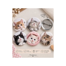 Minikutunuz 5 Li Sevimli Kedi Rozet Seti 44 Mm Kedi Desenli İğneli Yaka Rozeti, Çanta Ve Okul Aksesuarı Diğer