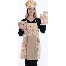 Damla 5li Set Sıvı Geçirmez Su Geçirmez Mutfak Önlüğü Seti Şapka, Eldiven, Tutacak Coffee
