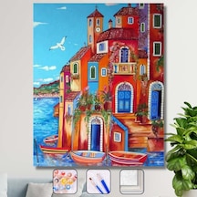 Renkli Yalı Sayılarla Boyama Seti - 40x50cm, Çerçeveli