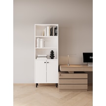 Ligno Mobilya Kapaklı Çalışma Odası Kitaplığı - 161 Cm Yarı Açık Modern Salon Dolabı, Robot Süpürge Uyumlu 5 Bölmeli Erzak & Kitap Düzenleyici Beyaz