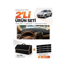 E-biz Porsche Cayenne 2002-2010 Uyumlu Torpido Örtüsü + Tay Tüyü Bagaj Çantası - Siyah-bej - Po001