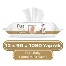 Pure Baby Organik Pamuklu Islak Havlu 12 x 90'lı 1080 Yaprak