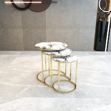 Lioon Art Gold Metal Ayaklı Temperli Cam Beyaz-sarı 3'lü Zigon Sehpa