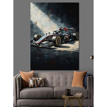 Ahşap Tablo Yarış Pistinde Hızlanan F1 Arabası