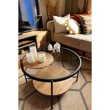 Nordic Orta Sehpa Temperli Cam 75 Cm Demonte Çizilmez Kırılmaz Metal Çerçeve Raflı Minimalist Sehpa - Atlantik Çam Atlantik Çam