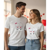 Aselinda Sevgililer Günü Hediye Şirin Baskılı T-shirt - Bisiklet Yaka Kısa Kol Tişört Beyaz