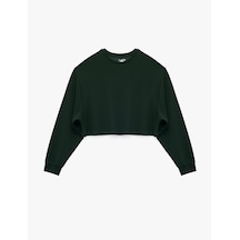 Koton Viskon Oversize Uzun Kollu Bisiklet Yaka Crop Spor Sweatshirt Yeşil 6wak10155nk Yeşil
