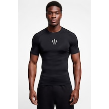 Premium 3 Ok Beyaz Logo Siyah Kısa Kol Compression Erkek T-shirt Spor Gym Fitness Boks Kickboks Siyah