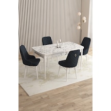 Rovena Queen Beyaz Mermer Desen 80x132 Açılabilir Mutfak Masası Takımı 4 Adet Sandalye Antrasit 1327