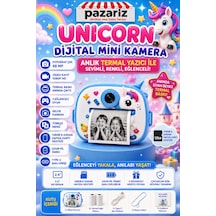 Çocuk Dijital Kamera Unicorn Sevimli At Temalı Termal Yazıcılı 2.4 İnç Ekran Fotoğraf Video Selfie 3 Oyunlu Anında Baskı Makinesi Print Kamera Çift Kamera, Silikon Kılıf