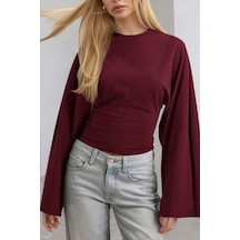 Cool Tarz Kadın Uzun Kollu Belden Oturtmalı Bluz Bordo Bordo