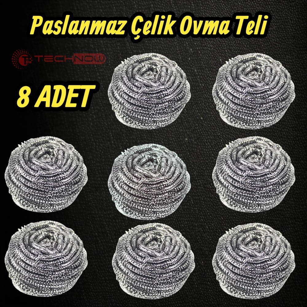 Technow %100 Paslanmaz Çelik Sürtme Bulaşık Ovma Teli 8 Adet