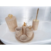 Sarı Traverten Klasik Model 7 Parça Gold Renk Mercan Aksesuarlı Banyo Seti Sarı Traverten