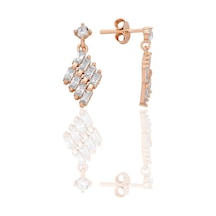 Gümüş Rose Baget Kesim Zirkon Taşlı Sallantılı Küpe Barcode Rose
