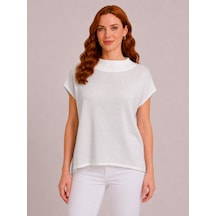 Neden Tekstil Kadın Beyaz Relaxed Fit Triko Kısa Kollu T-shirt