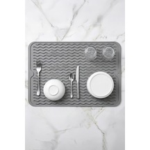 Gri 30x40 Cm Çok Amaçlı Silikon Bulaşık Kurutma Matı Bulaşıklık Mt258