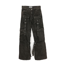 Kargo Cep Bol Wide Leg Paça Eskitme Retro Yüksek Bel Denim Jean Kadın Pantolon Kahverengi