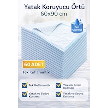 Yatak Koruyucu Örtü 60x90 Cm 60 Adet Tek Kullanımlık Sıvı Geçirmez Hasta Altı Bezi