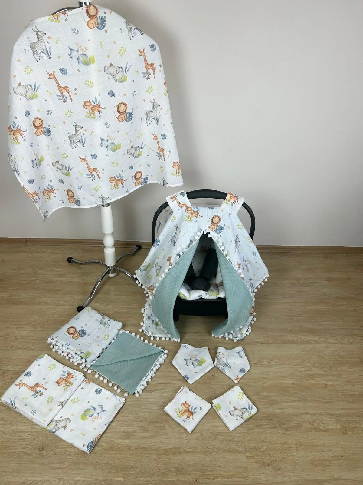 %100 Pamuk 9 Parça Çift Taraflı Muslin Set & Sevimli Hayvanlar