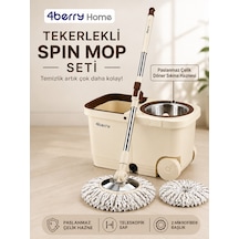 Tekerlekli Spin Mop Seti- Pedallı Sıkma Hazneli, Mikrofiber Başlıklı Ve Teleskopik Saplı Temizlik Seti