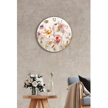 Çap 27 Cm Ballı Çiçekler Dekoratif Cam Saat Çok Renkli