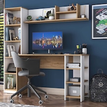 Rani Ha125 Kitaplıklı Raflı Çalışma Ofis Bilgisayar Masası Sepet Ceviz - Beyaz Beyaz - Sepet Ceviz