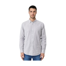 Arma Ar-ma Erkek Keten Gömlek Baskisiz Basic Düğme Kapamali Cepsiz Uzun Kollu Gömlek Dokuma Kumaş Regular Fit %60 Pamuk %40 Keten Y31485118102 Gri-g2