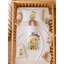 Erkek Bebek Doğum Hediyesi İsme Özel 80x80 Cm Bebek Battaniyesi 35x45 Cm Yastık Kılıfı Ham Bez Kıyafet Kesesi 2064ybk0x Krem