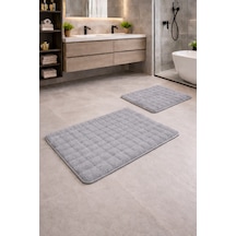 Buççin Online Mağaza Modern Bubble Yumuşak Banyo Klozet Takımı Yıkanabilir Kaymaz Tabanlı Polyester Kalın 12 Mm + Gri Çok Renkli