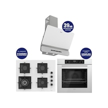 Flowart Digital QBL63CB+SC406-WFA+D081-SA Beyaz 65 Cm Woklu Ocak Cam Ankastre Set