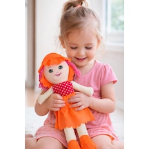 Kız Oyuncak Bebek Elbiseli Oyuncak Bez Bebek 50 Cm Bez Bebek Özel Yapım Premium Turuncu Bebek 001