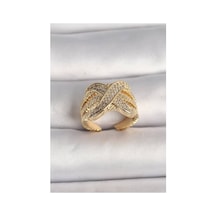 Pirinç Gold Renk Ayarlanabilir Zirkon Taşlı X Model Kadın Yüzük - Tj-byk3601 Evimdeyokyok