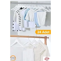 24'lü Çocuk Elbise Askısı, Ahşap Görünümlü, Beyaz 6998