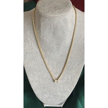 Ucu Zirkon Taşlı Çelik Kolye Gold