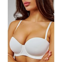 Mistirik Lenola Model Push Up Etkili Destekli Premium Balenli Sarkma Önleyici Büstiyer Beyaz Renk Beyaz