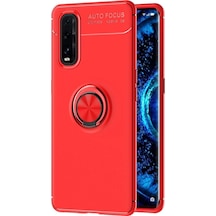Oppo Find X2 Kılıf Range Yüzüklü Silikon - Kırmızı Düz Renkli