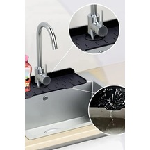 Aveo 1 Adet Gri / Sarı Renk Mutfak Banyo Lavabo Kenarı Silikon Matı Silikon Musluk Su Sıçrama Önleme Siyah