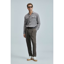 Lufian Never Erkek Keten Gömlek Regular Fit Kahverengi Kahverengi 111010643100400