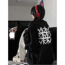 Startmore Heart Pattern Drop Shoulder Pullover Siyah Siyah