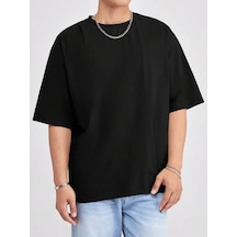 Basic Süprem T-shirt - Siyah Oversize Bisiklet Yaka Tişört Siyah-78282